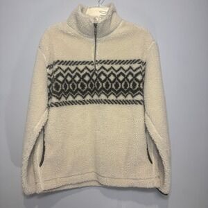 Banana Republic Mens Sherpa Fleece Qtr Zip Pullover Cream Geometric Pattern M